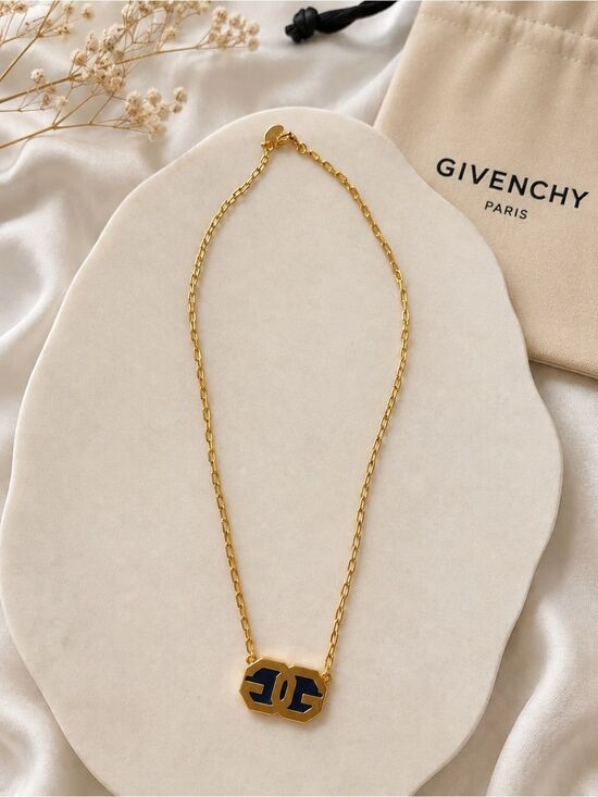 Givenchy Jewelry - Vintage 1977 Givenchy GG Gold Tone Blue Enamel Pendant Necklace
